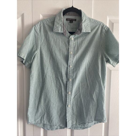 Michael‎ Kors Men's Seer Sucker Short Sleeve Green Shirt Large - Picture 1 of 6